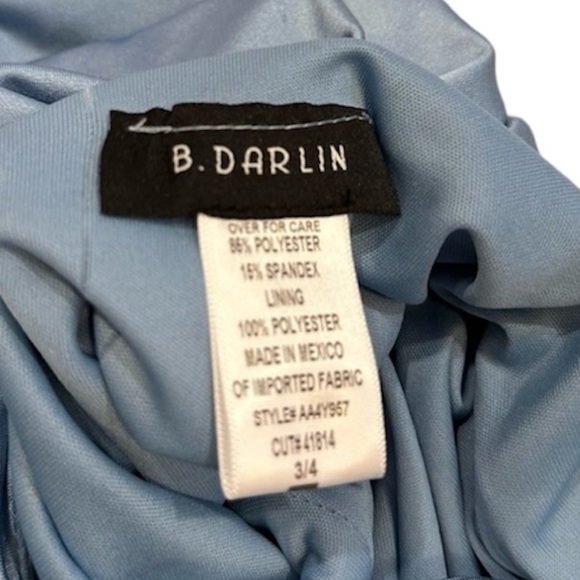 B. Darlin Mini Dress Shimmer Blue Cowl Neck Ruched - Picture 6 of 7